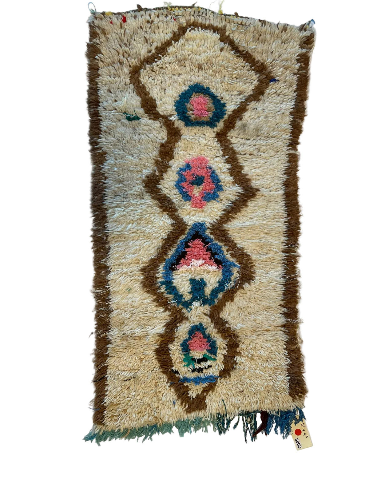 3002 Morocco/ Middle Atlas/ Ben Ourain Style with Stacked Diamons running vertically/ Central medallion sequence with floral / abstract symboilc forms (P18)