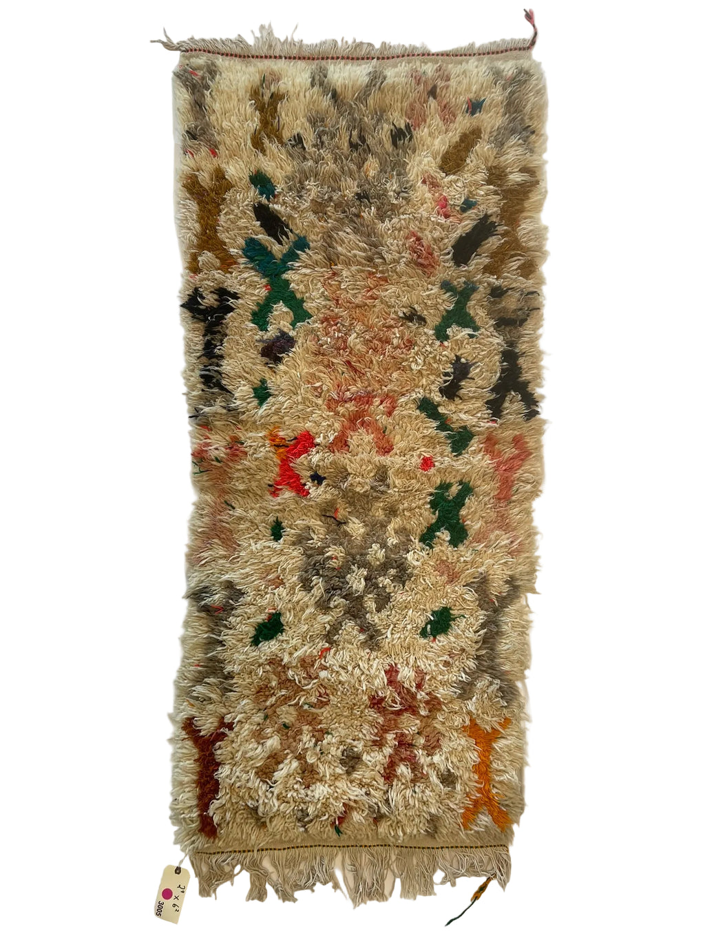 3005 Morrocco Berber boucherouite type/ tribal style with Abstract Tribal Folk Art Motif with Loose central column