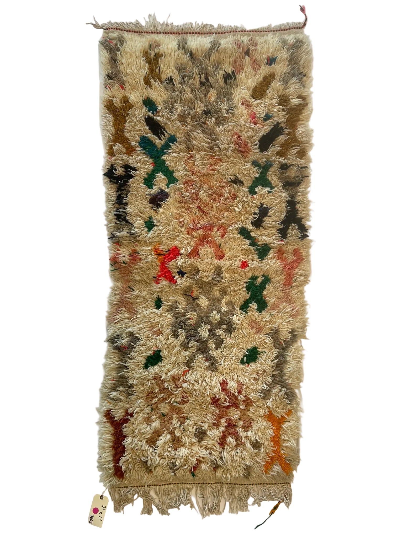 3005 Morrocco Berber boucherouite type/ tribal style with Abstract Tribal Folk Art Motif with Loose central column