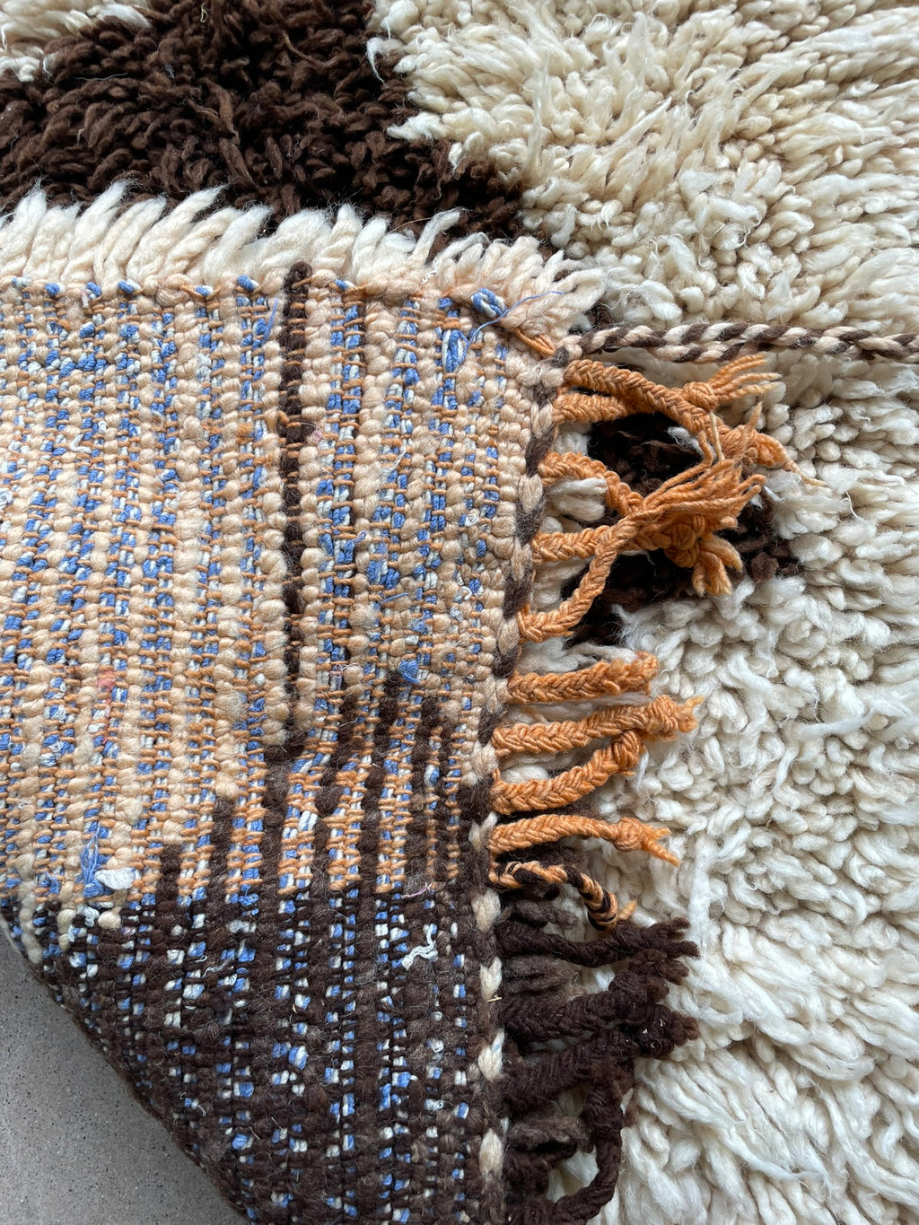 3025 Morocco/ Middle Atlas/ Beni Ourain /High-Pile Tribal Rug/Natural Ivory & Chocolate Brown/ Stacked Diamond/Lozenge Pattern.