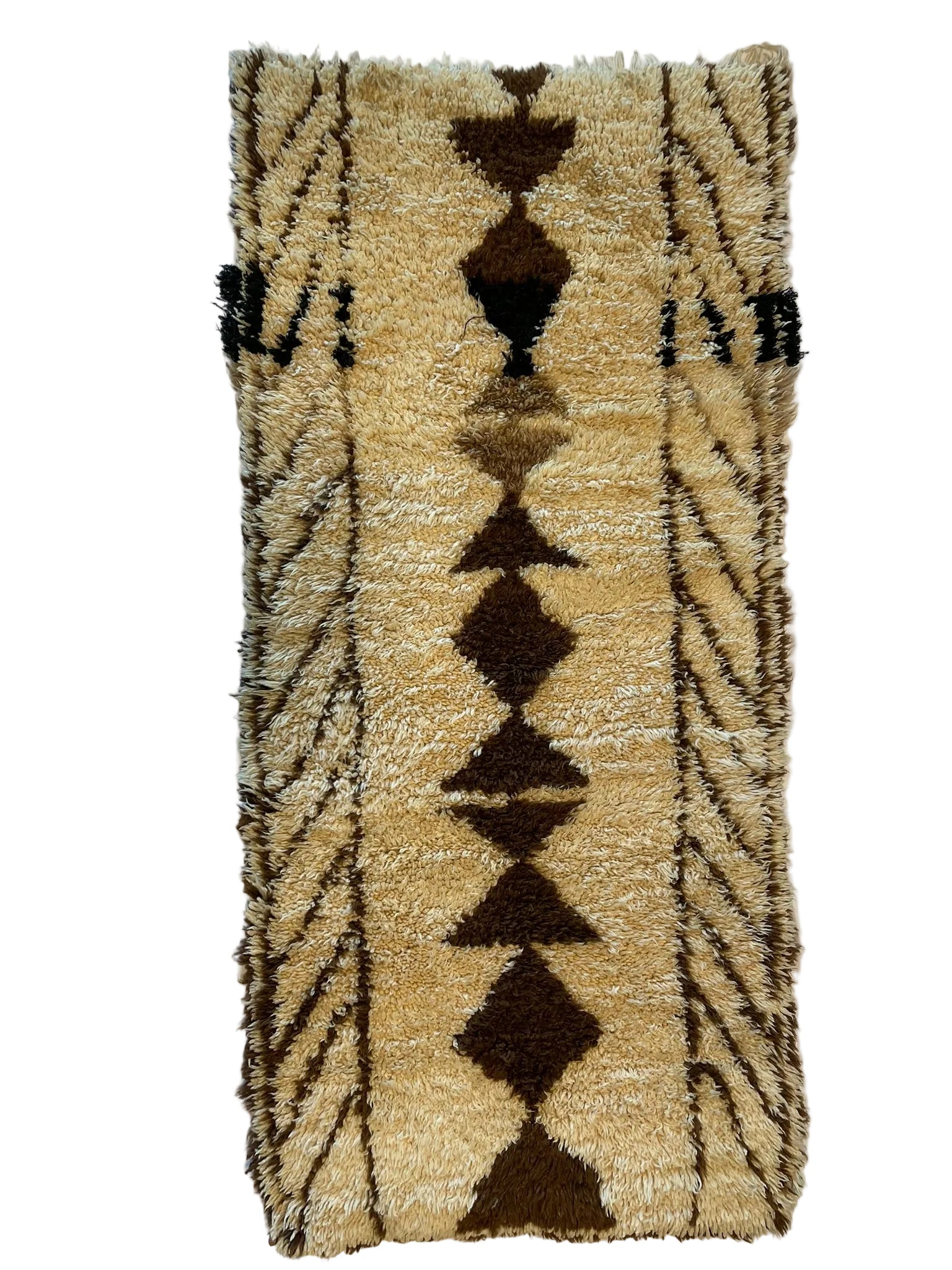 3051 Morocco/ Middle Atlas/ Beni Ourain  with Vertical Central Totem/ Hourglass and Diamond Motifs/ Branching Side Motifs