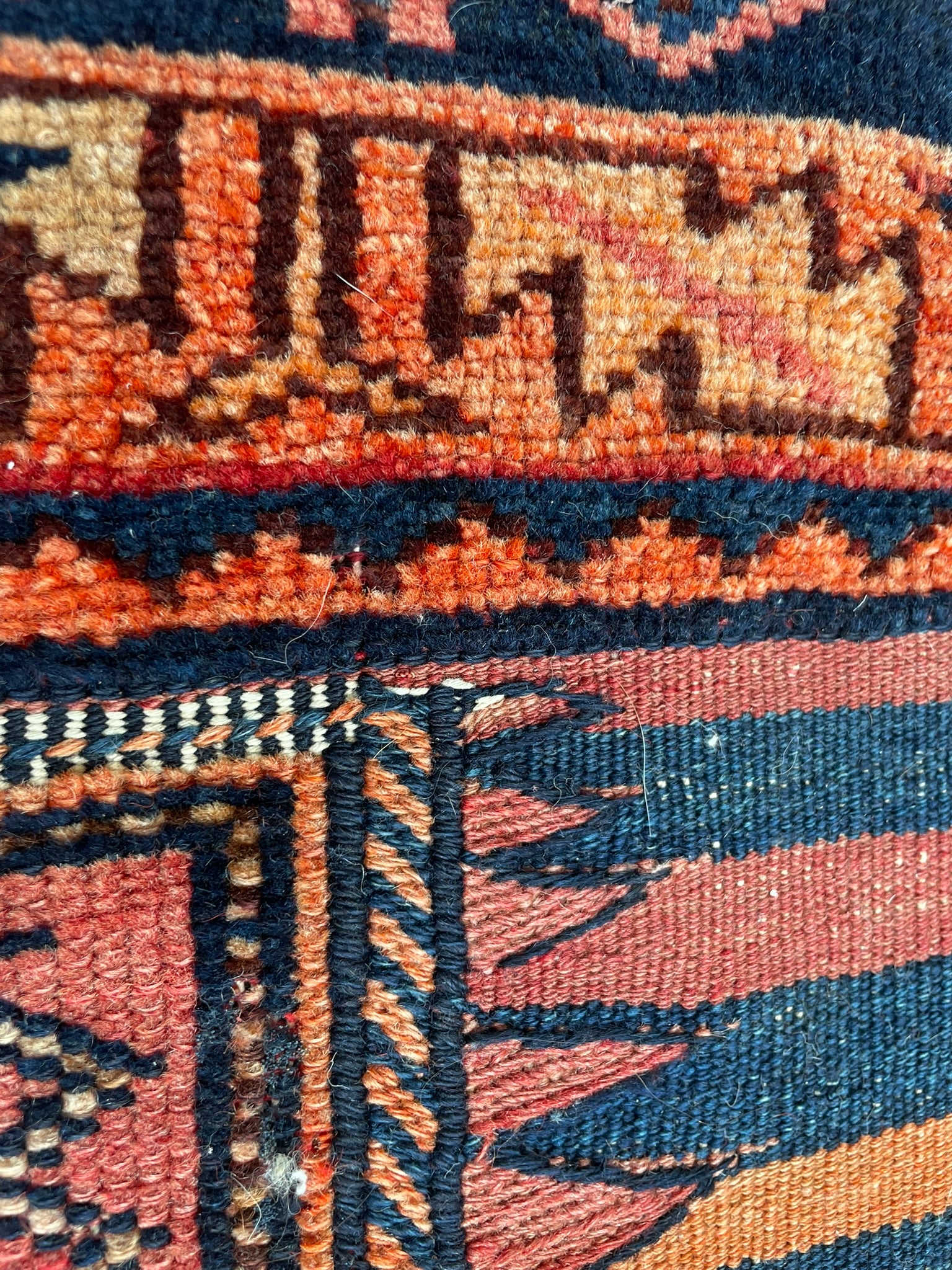 3100 Central Asian Tribal Weaving/ Turkmen/ Baluch/Baluchi/ Ersari-influenced style. with Geometric motif/ repeating tribal symbols