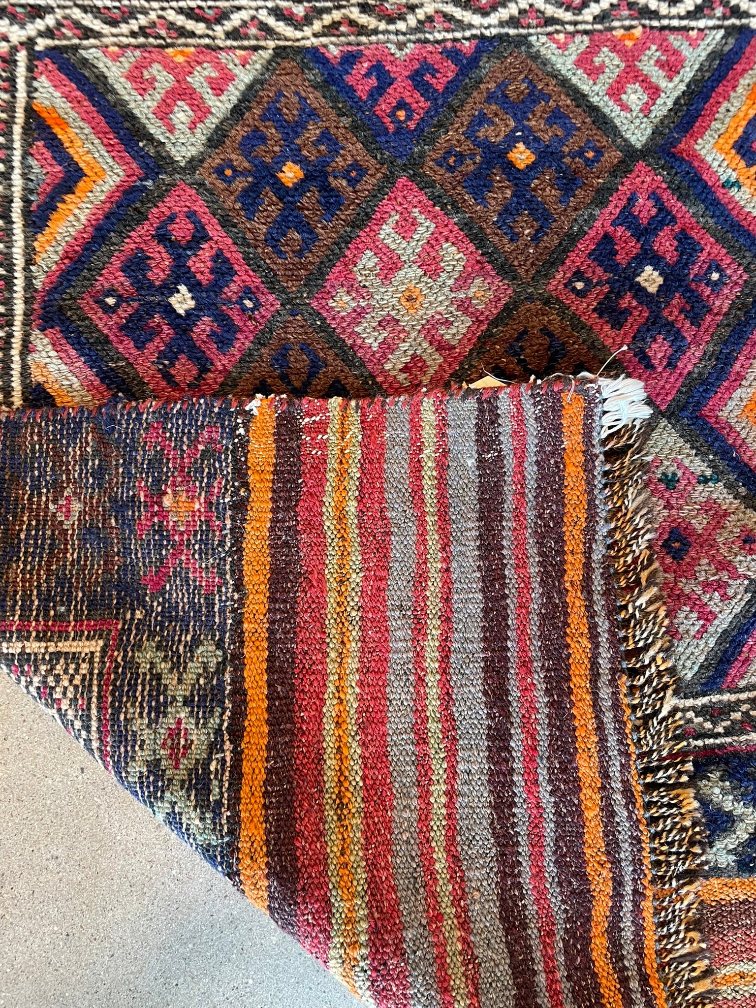 3108 Iran/ Kilim/ Shahsavan Tribe Style  with Double Medallion/ nested diamonds/ Latch-Hook Motif/ Tribal symbols.