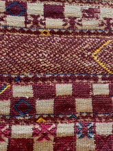 Load image into Gallery viewer, 3112 Morocco / High Atlas/ Azilal Province/ Boucherouite  with Horizontal Bands/ Checkerboard Motif/ stepped and zigzag elements