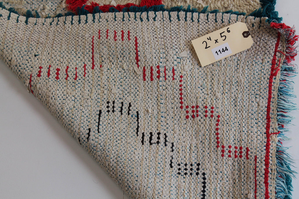 1144 Open East with Taupe/Red/Black/Blue-Green Square-Like Pattern Pattern (P8)