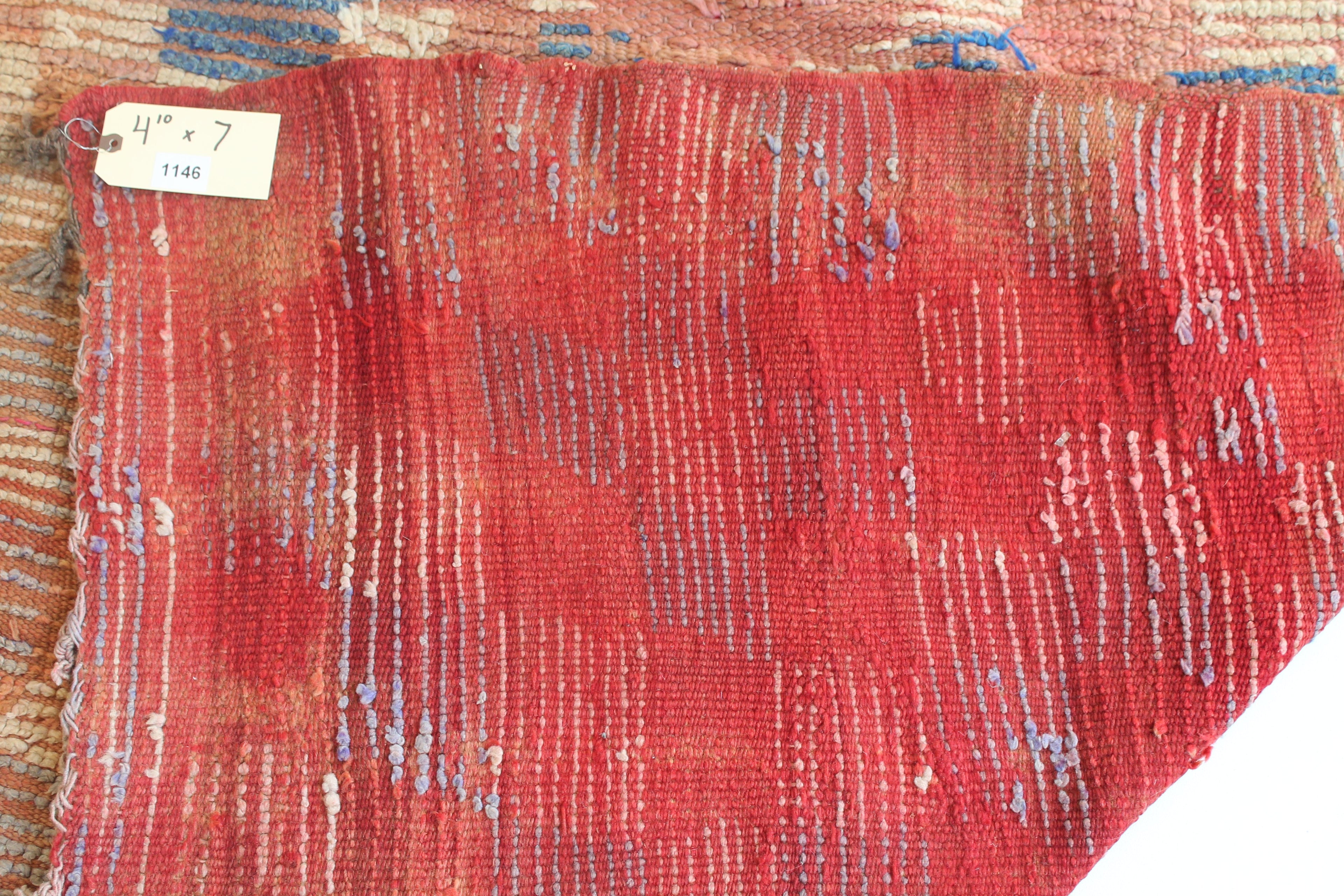1146 Boujad with Taupe/Red/Blue Squares Pattern - 4'10" x 7'