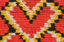 Load image into Gallery viewer, 1267 Boucherouite with Red/Yellow/Black/White Checkered V&#39;s Pattern