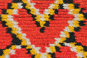 1267 Boucherouite with Red/Yellow/Black/White Checkered V's Pattern