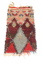 Load image into Gallery viewer, 1168 boucherouite with Orange/Cream/Red/Yellow/Salmon Diamonds Pattern