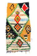 1331 boucherouite with Taupe/Green/Blue/Orange/Black/Yellow Diamonds andHorizontal Lines Pattern