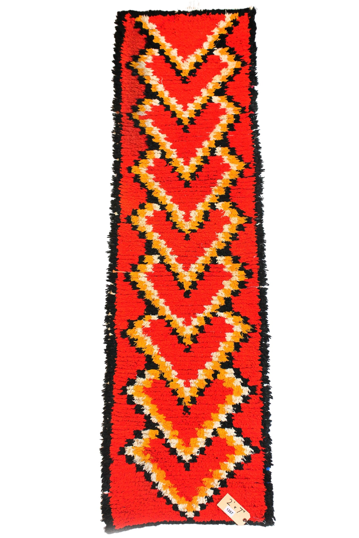 1267 Boucherouite with Red/Yellow/Black/White Checkered V's Pattern (P6)