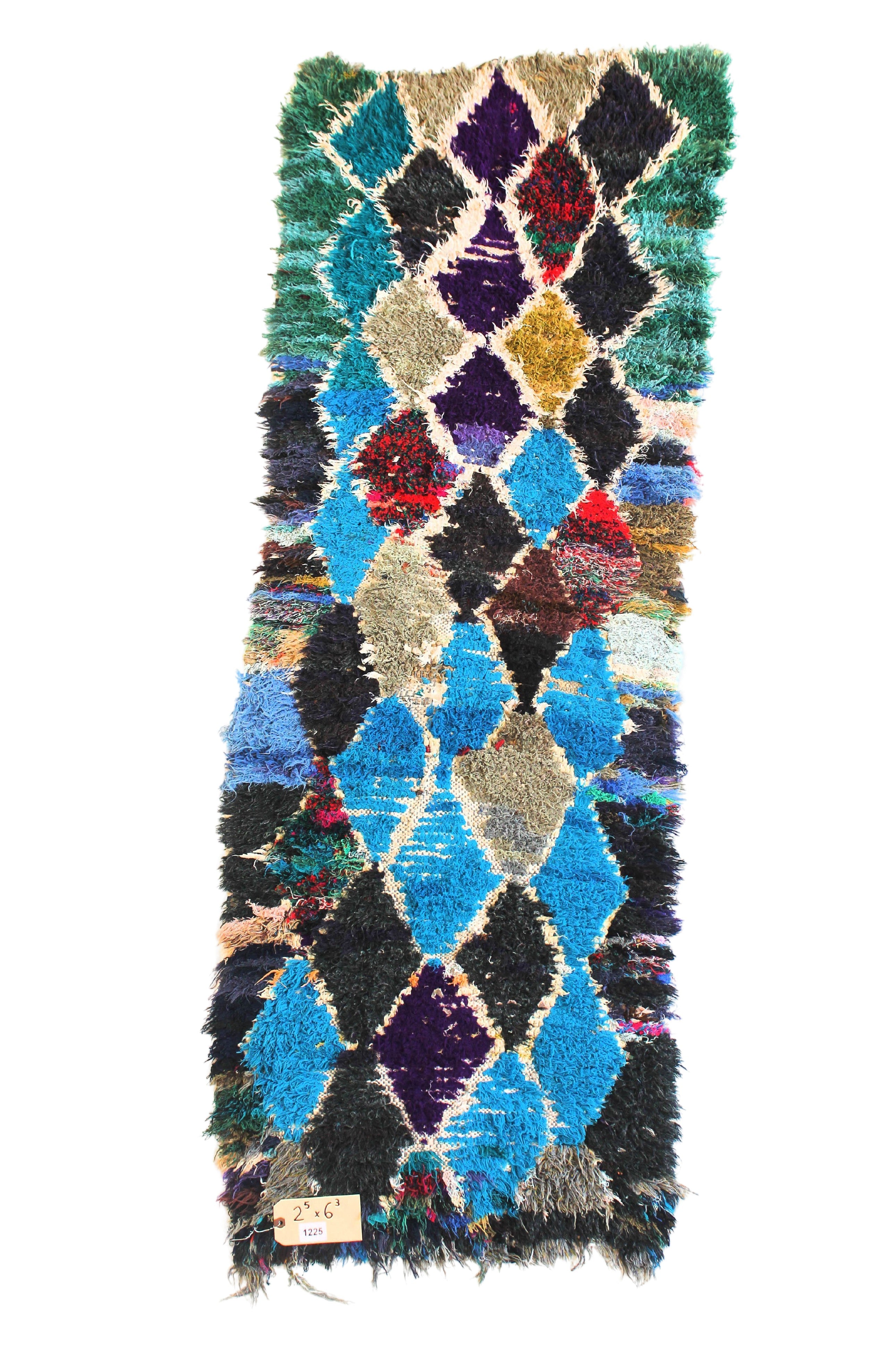 1225 boucherouite with Blue/Green/Red/Purple/Black Diamonds Pattern