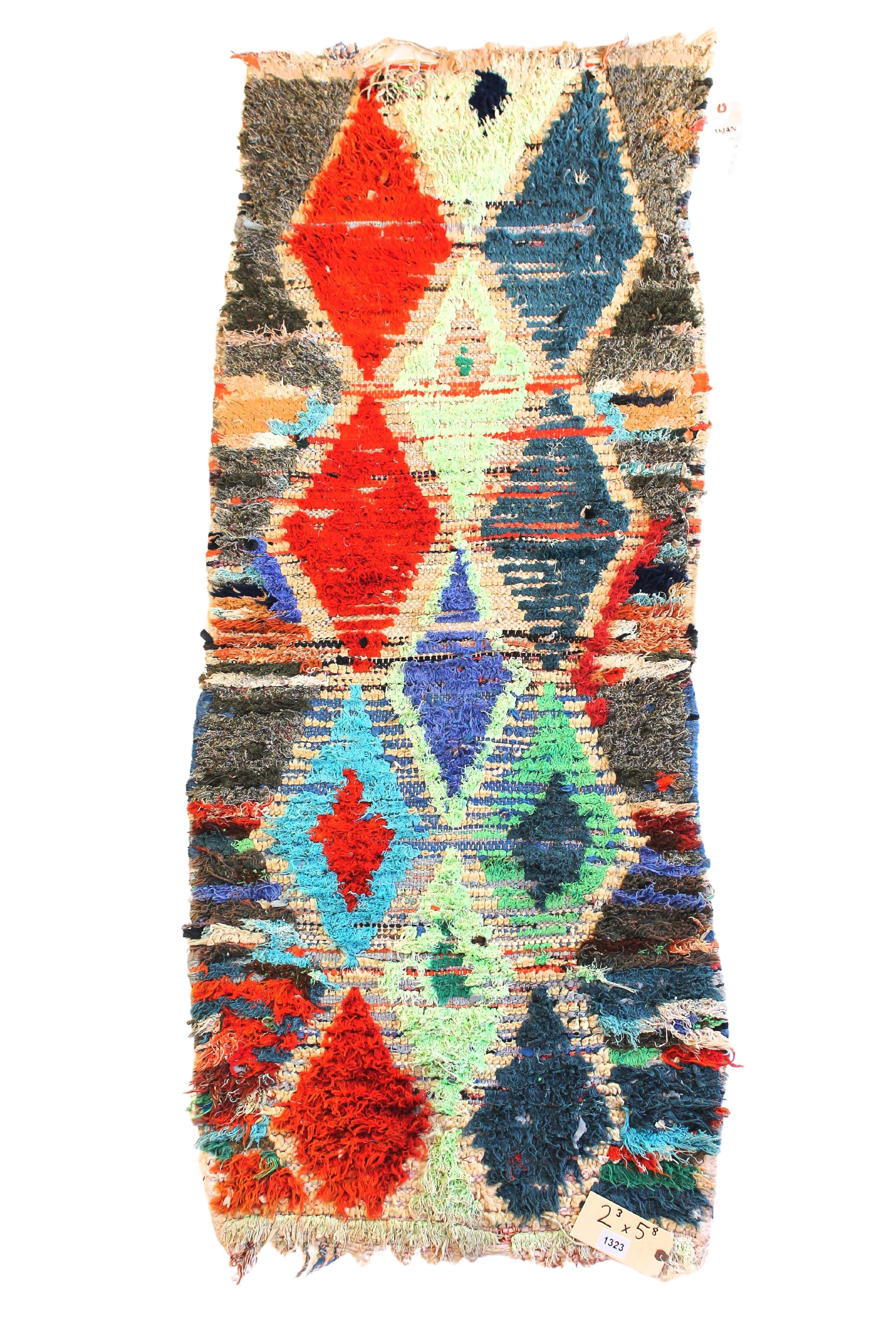 1323 boucherouite with Multi-Color/Red/Blue/Green Diamonds Pattern