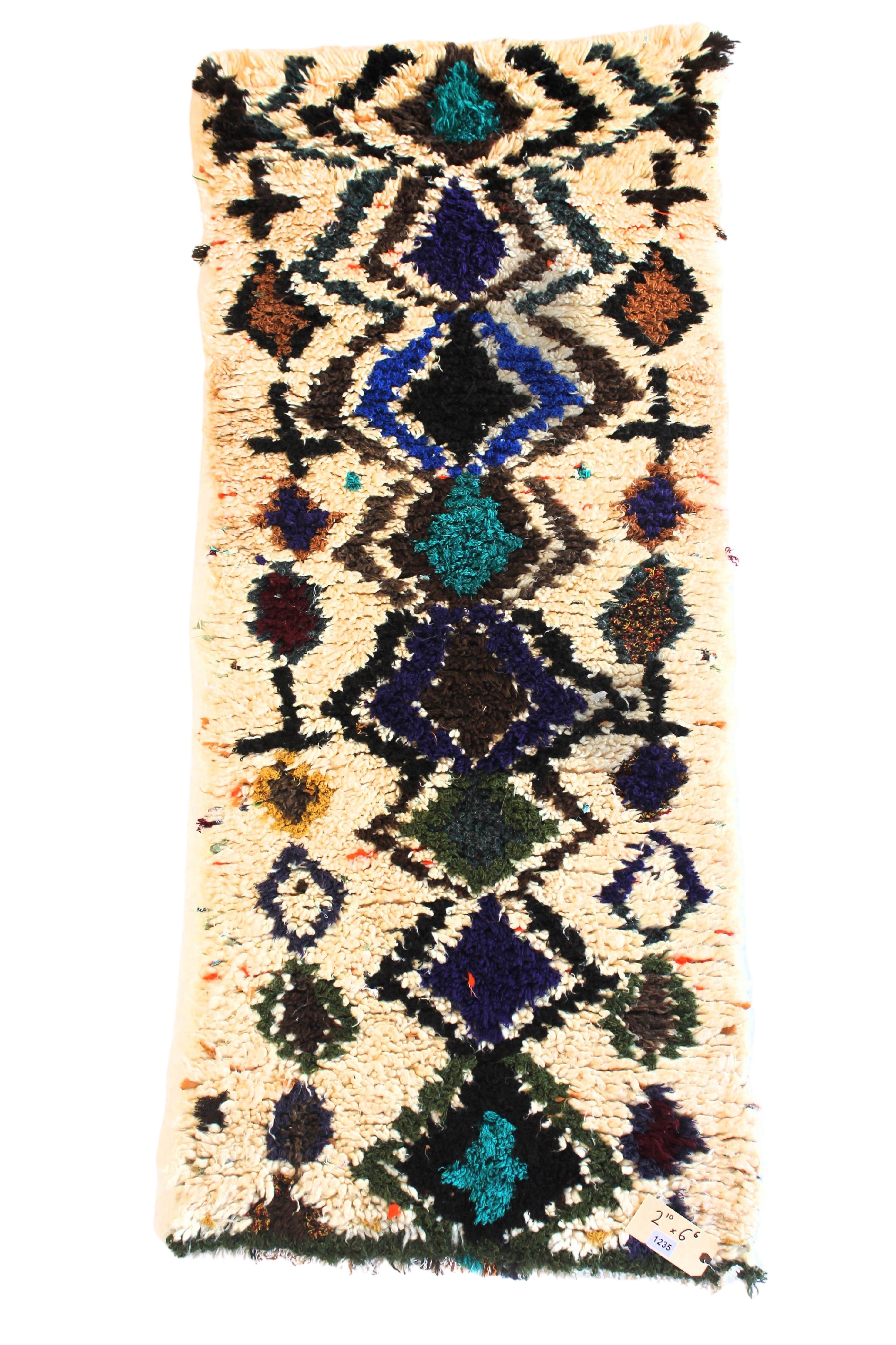 1235 Open East with Taupe/Brown/Blue/Green/Black Diamonds Pattern