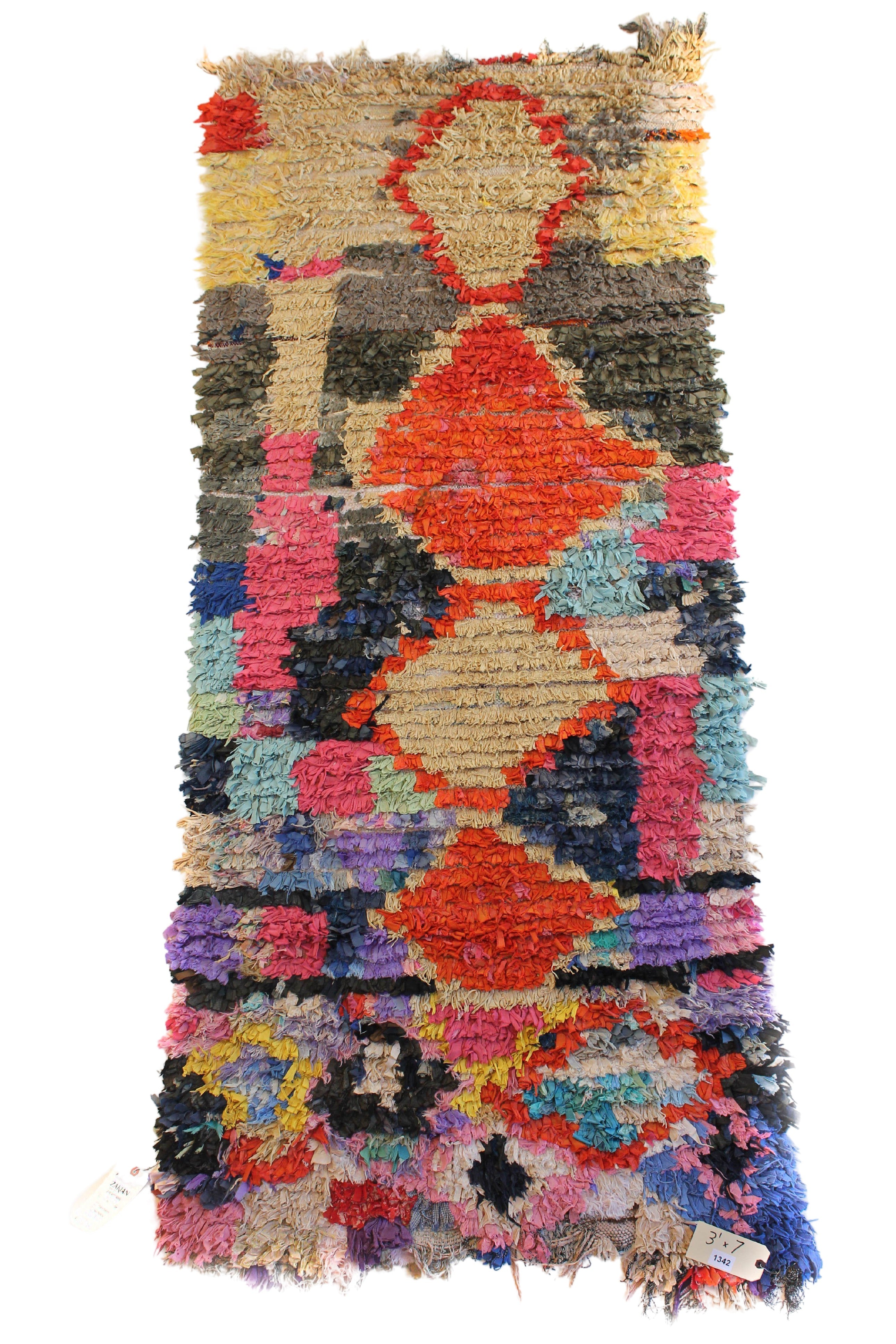 1342 boucherouite with Black/Red/Tan/Blue/Pink/Purple Diamonds and Squares Pattern