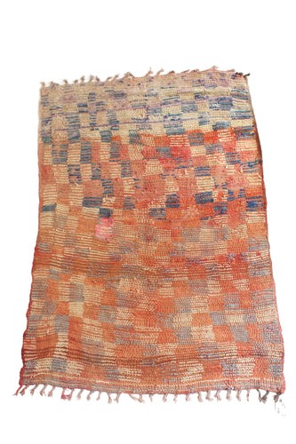 Boujad with Taupe/Red/Blue Squares Pattern - 4'10