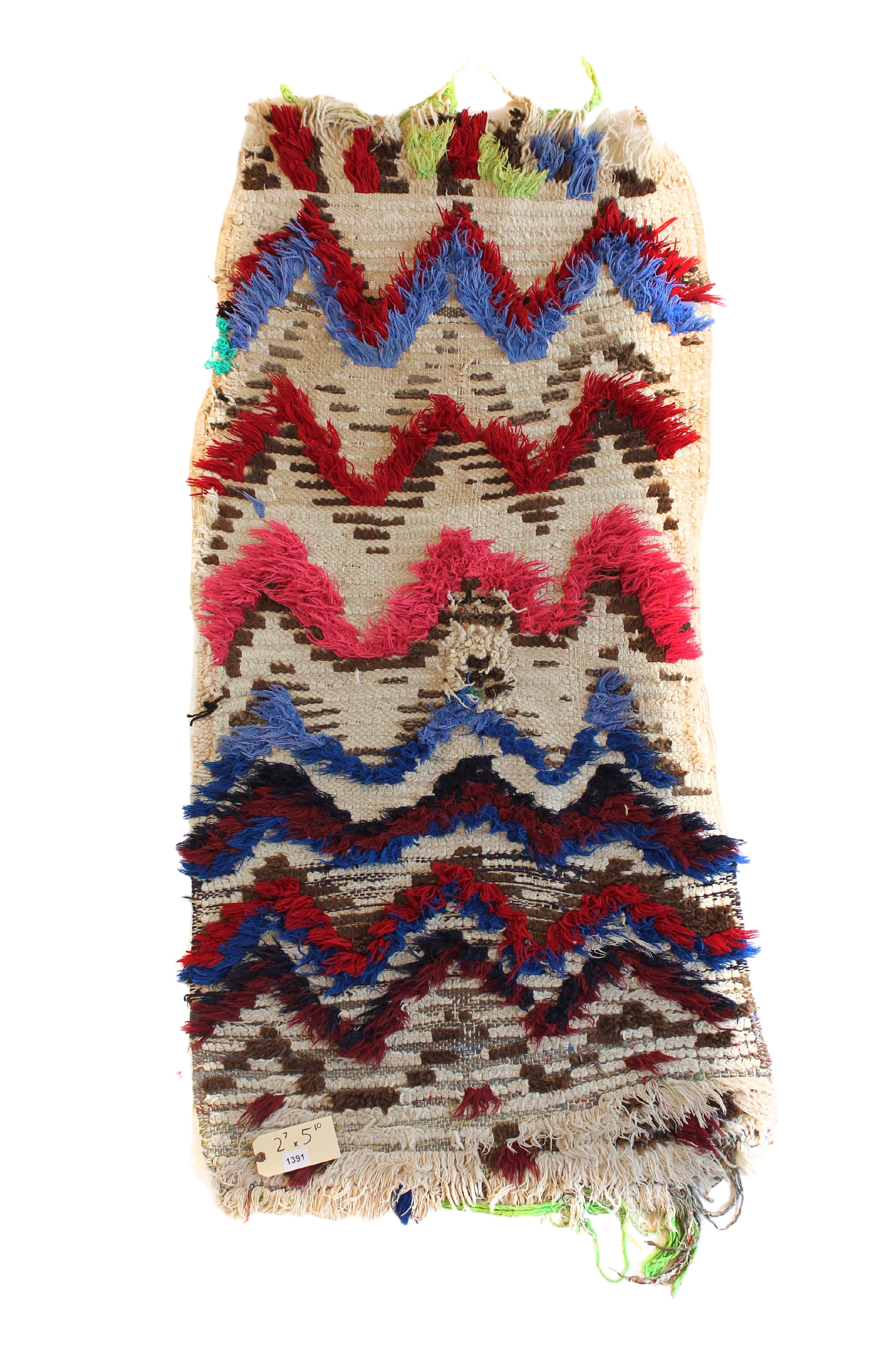 1391 Moulouya with Taupe/Blue/Red/Pink/NeonGreen/Brown Zig-Zags Pattern