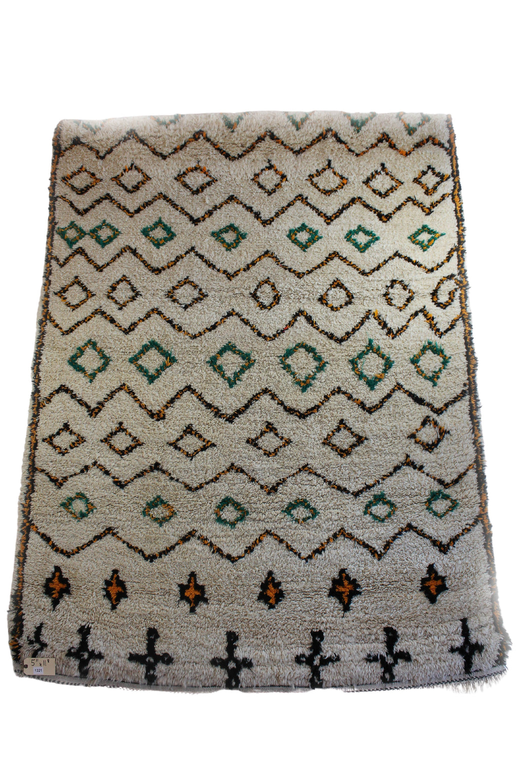 1321 Moulouya with Taupe/Black/Green/Orange Diamonds/ Zig-Zags/ Crosses Pattern